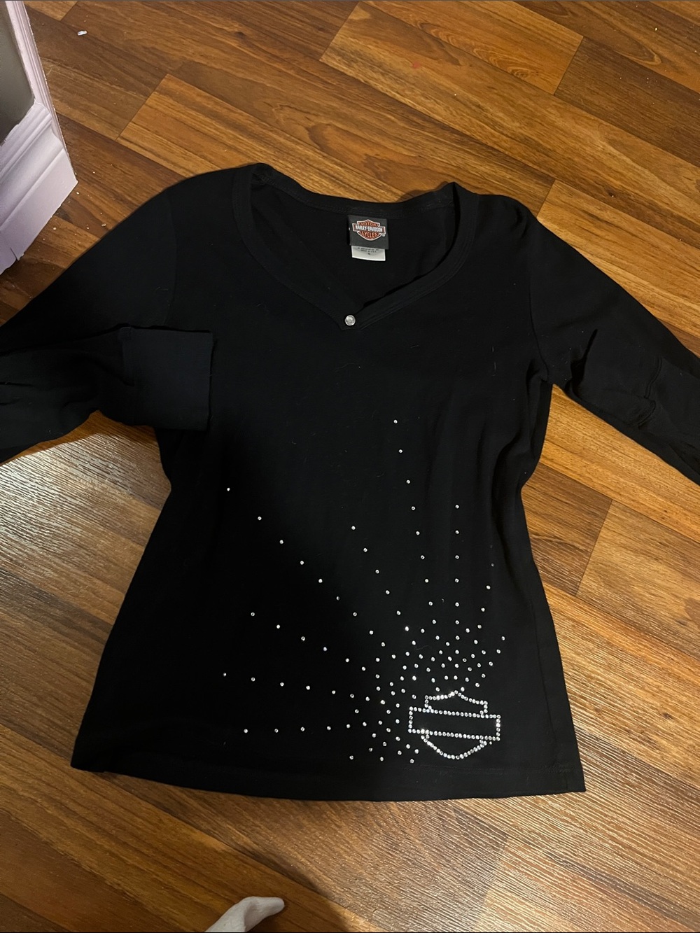Harley-Davidson Black Long Sleeve V-Neck Tee with Silver Studburst